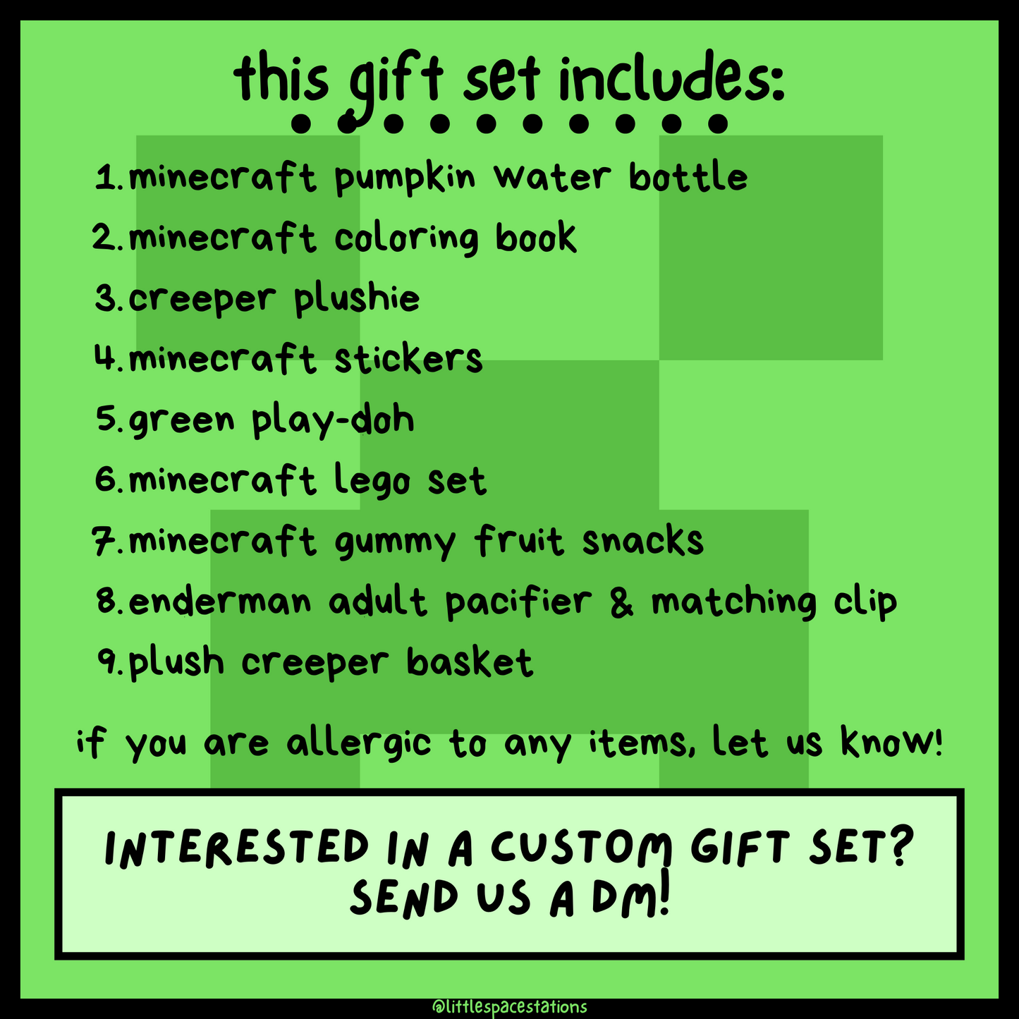 little space / age regression minecraft gift set