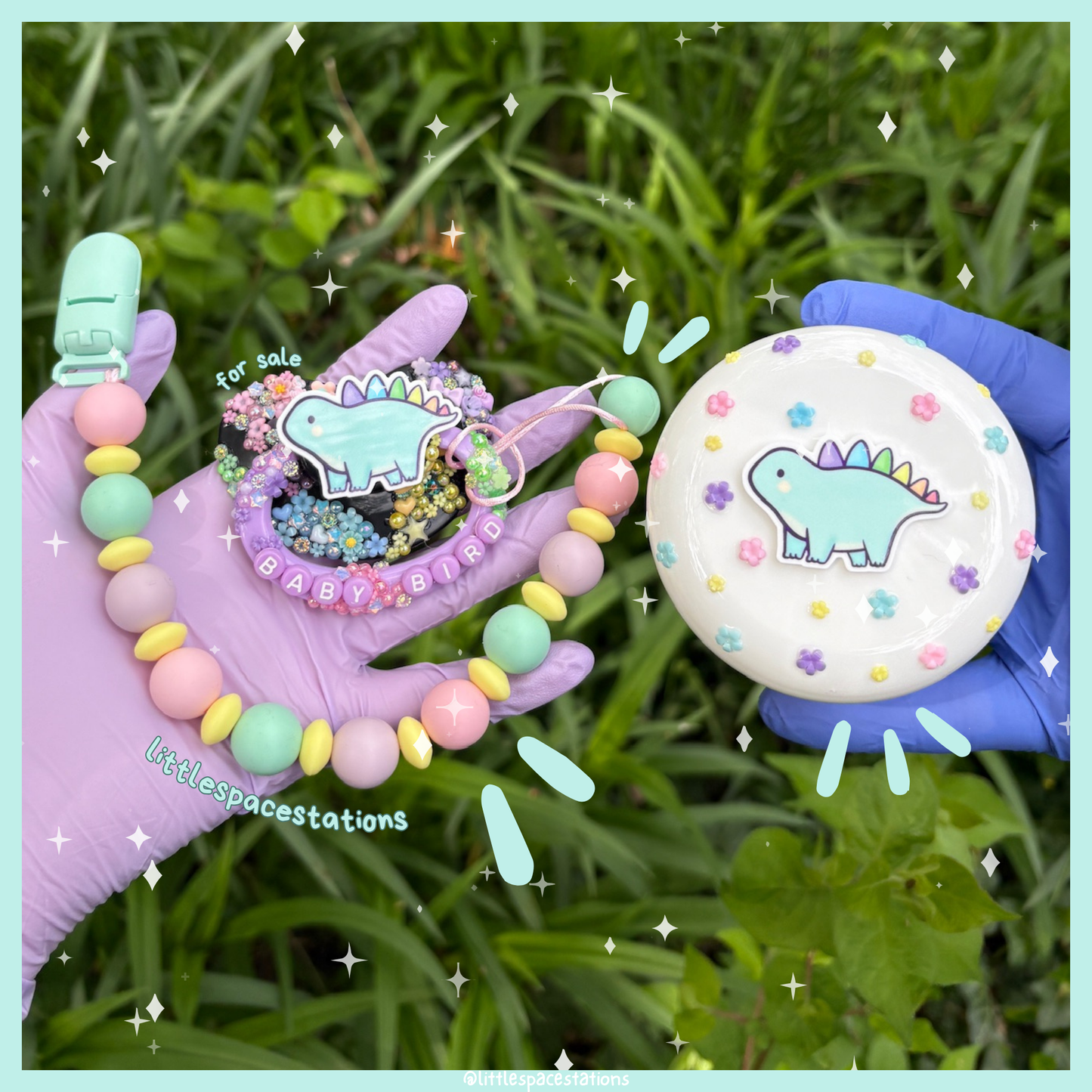 rainbow dino deco adult pacifier