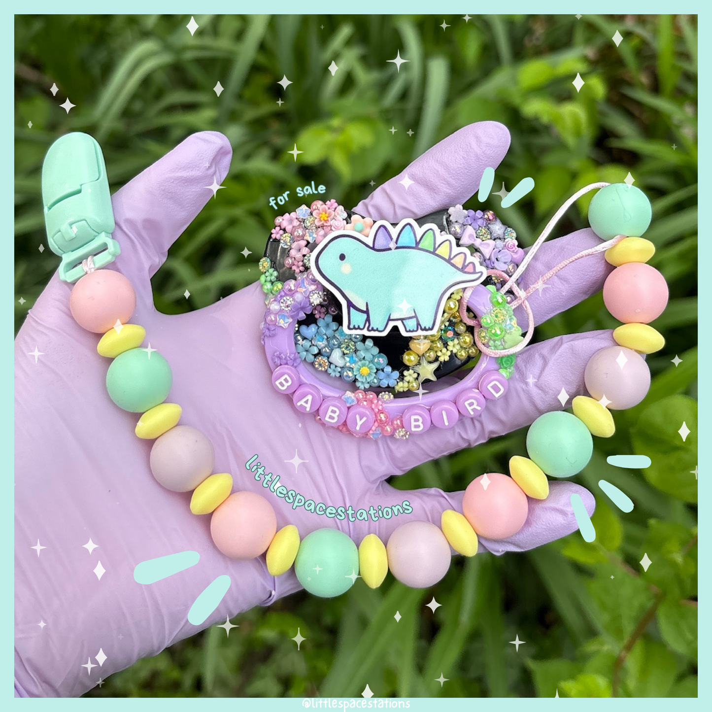 rainbow dino deco adult pacifier
