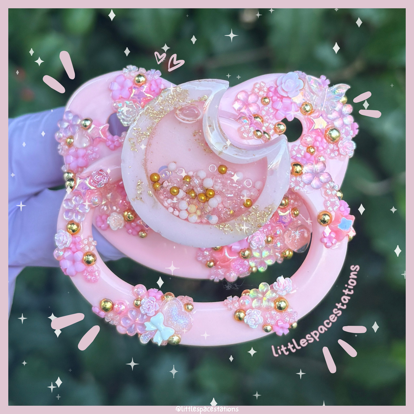 pink floral moon deco adult pacifier